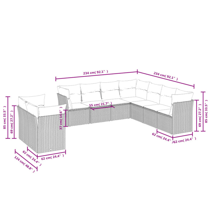 Set mobilier de grădină cu perne, 9 piese, negru, poliratan WALTI