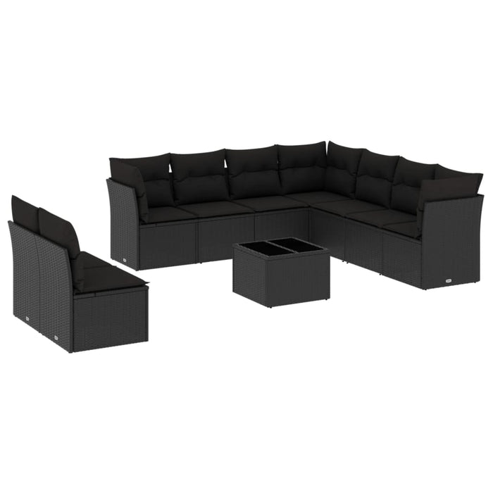 Set canapele de grădină cu perne, 10 piese, negru, poliratan - WALTI WALTI