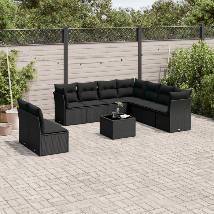 Set canapele de grădină cu perne, 10 piese, negru, poliratan - WALTI WALTI