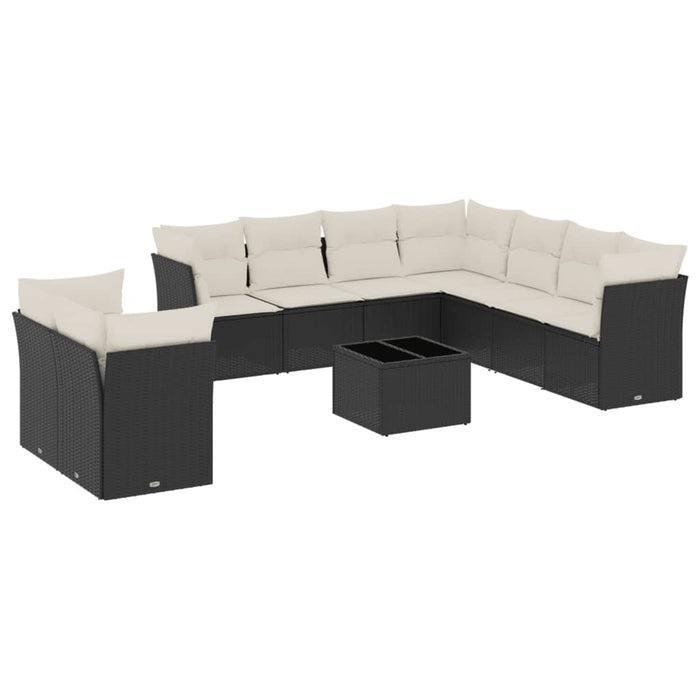 Set canapele de grădină cu perne, 10 piese, negru, poliratan WALTI