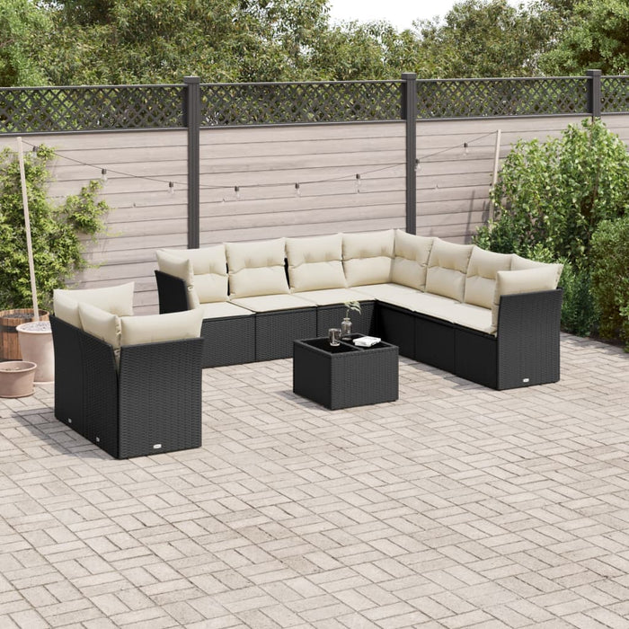 Set canapele de grădină cu perne, 10 piese, negru, poliratan WALTI