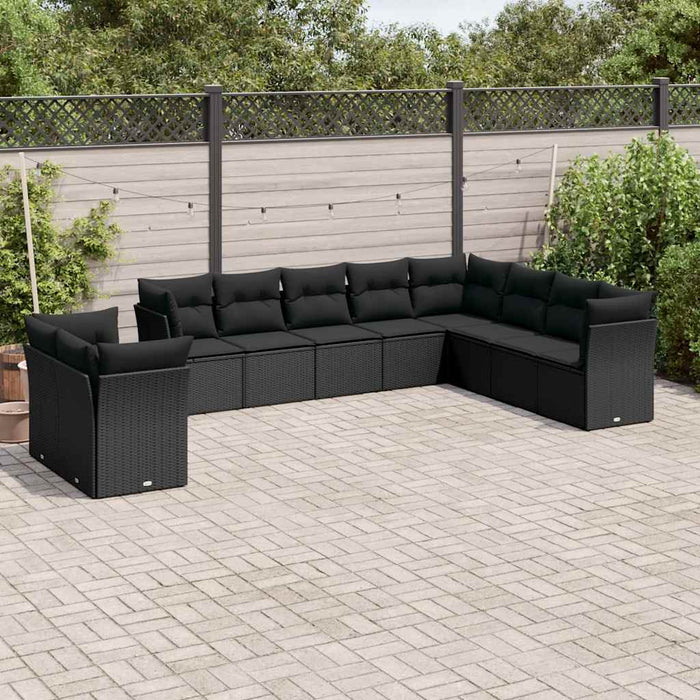 Set canapele de grădină cu perne, 10 piese, negru, poliratan - WALTI WALTI