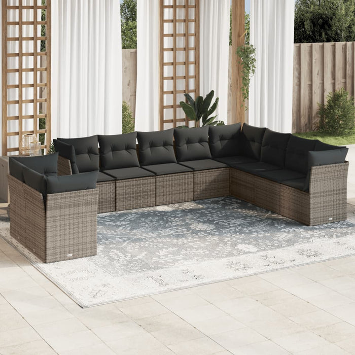 Set mobilier de grădină cu perne, 10 piese, gri, poliratan - WALTI WALTI