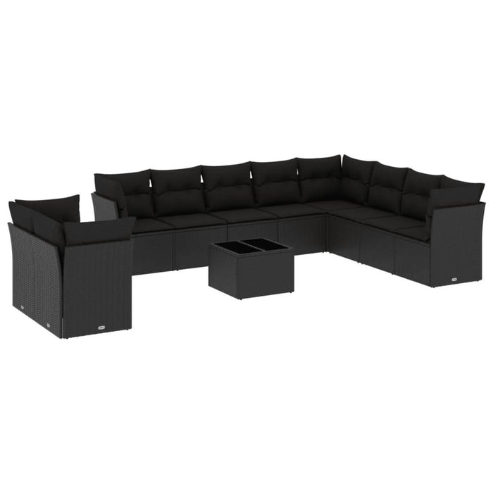 Set canapele de grădină cu perne, 11 piese, negru, poliratan - WALTI WALTI