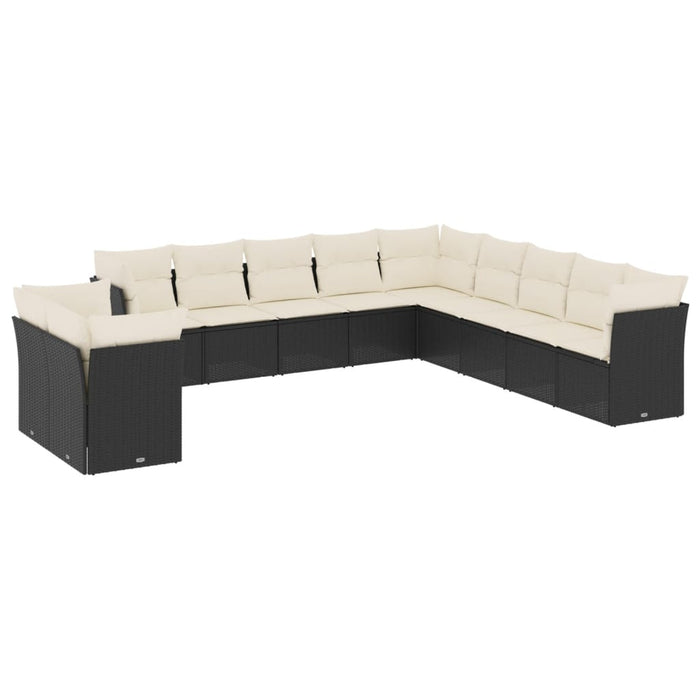 Set canapele de grădină cu perne, 11 piese, negru, poliratan WALTI