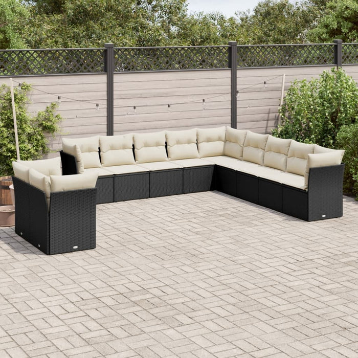 Set canapele de grădină cu perne, 11 piese, negru, poliratan WALTI