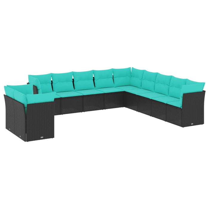 Set canapele de grădină cu 11 piese și perne, poliratan negru WALTI