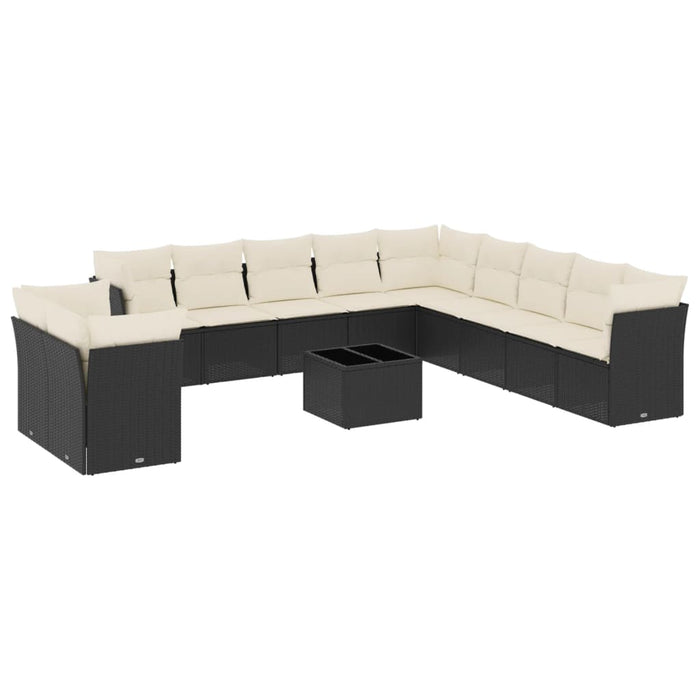 Set canapele de grădină, 12 piese, cu perne, negru, poliratan WALTI