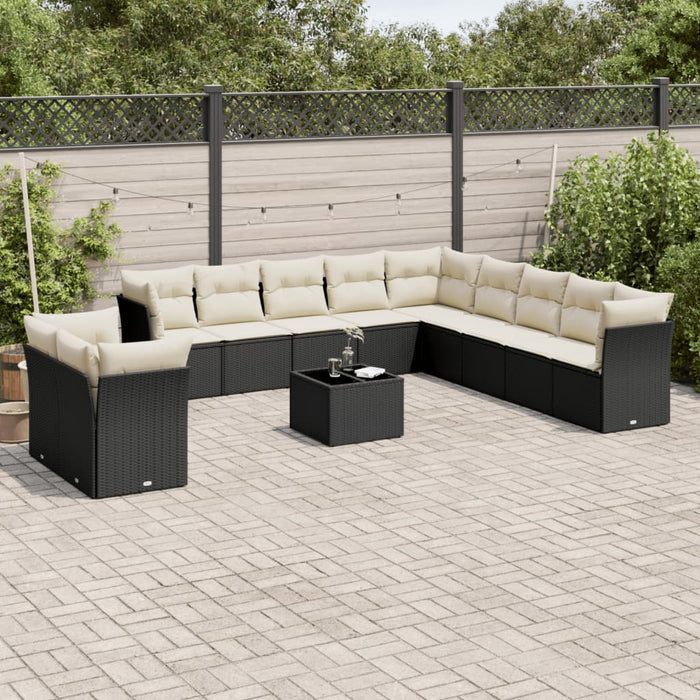 Set canapele de grădină, 12 piese, cu perne, negru, poliratan WALTI