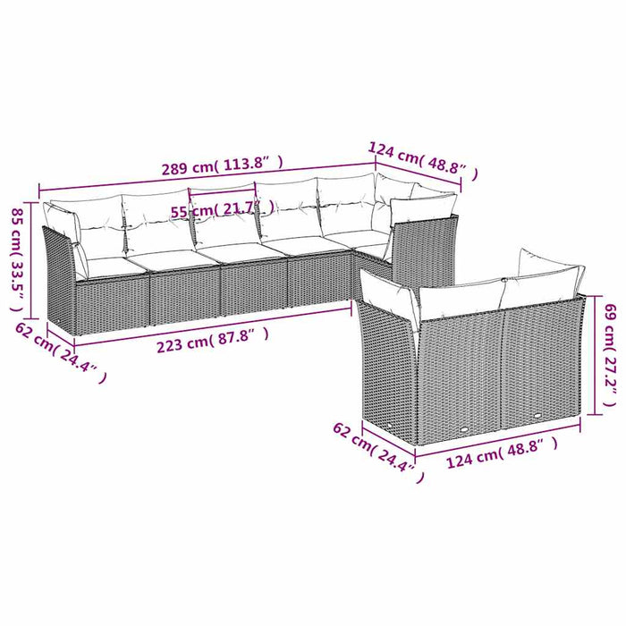 Set mobilier de grădină cu perne, 8 piese, negru, poliratan - WALTI WALTI