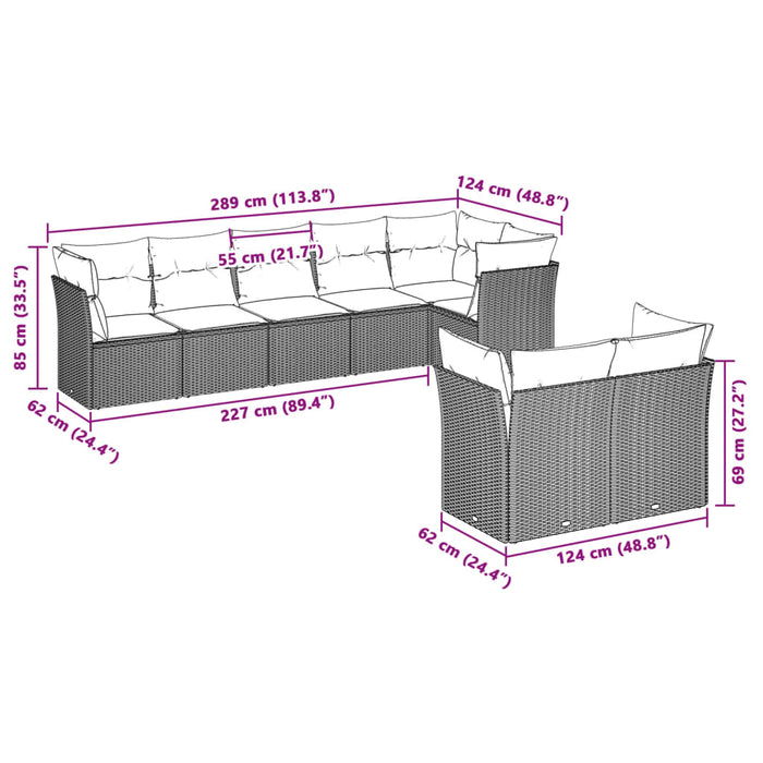 Set mobilier de grădină cu perne, 8 piese gri deschis poliratan - WALTI WALTI