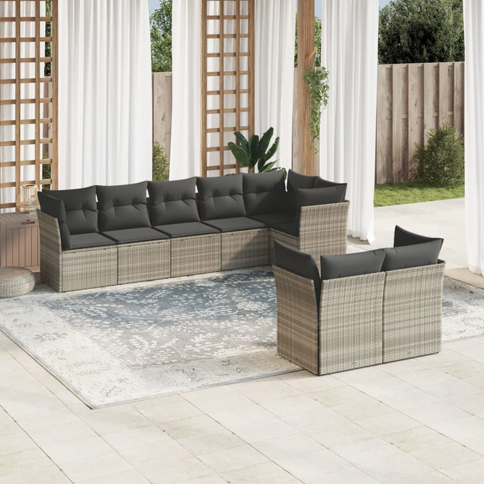 Set mobilier de grădină cu perne, 8 piese gri deschis poliratan - WALTI WALTI