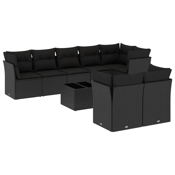 Set mobilier de grădină cu perne, 9 piese, negru, poliratan - WALTI WALTI