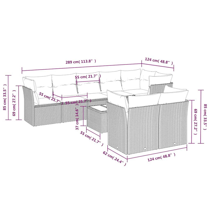 Set mobilier de grădină cu perne, 9 piese, negru, poliratan - WALTI WALTI
