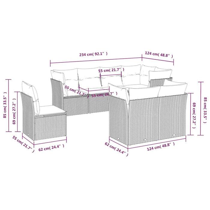 Set mobilier de grădină cu perne, 8 piese, negru, poliratan - WALTI WALTI