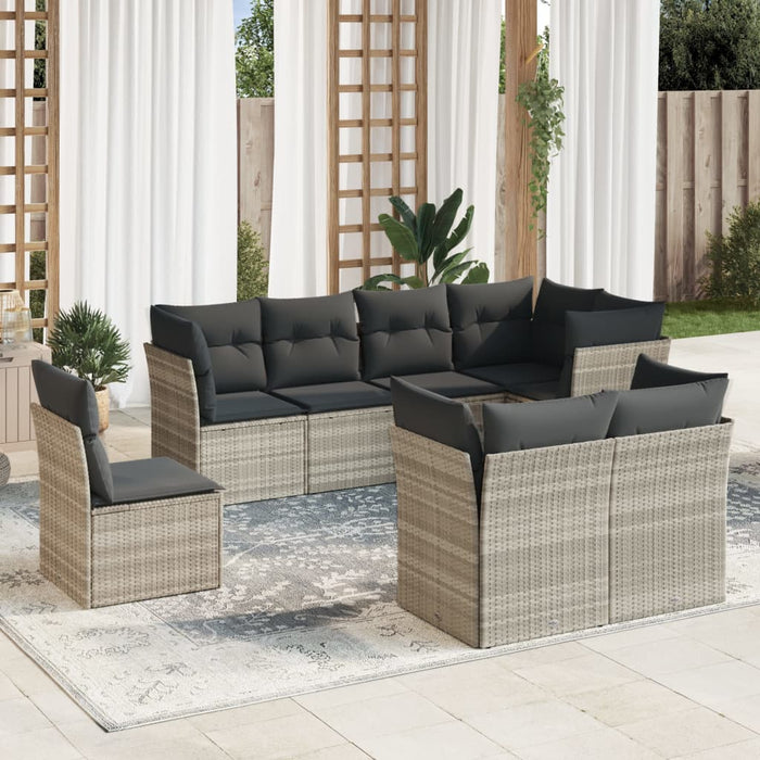 Set mobilier de grădină cu perne, 8 piese gri deschis poliratan - WALTI WALTI