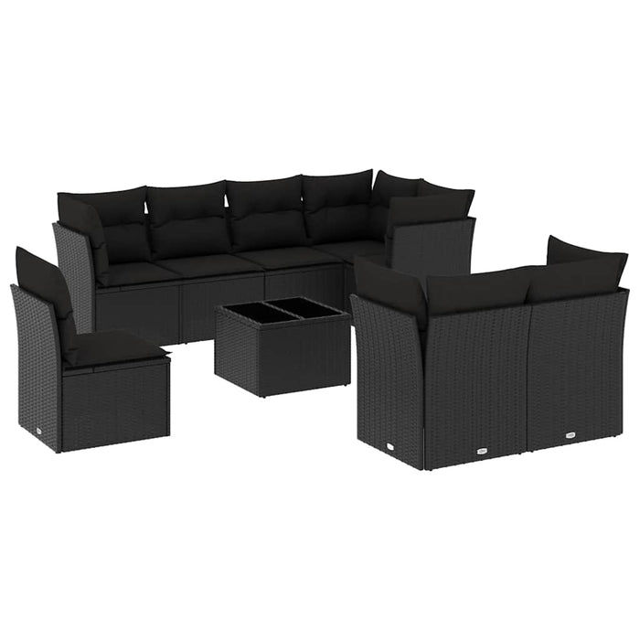 Set mobilier de grădină cu perne, 9 piese, negru, poliratan - WALTI WALTI