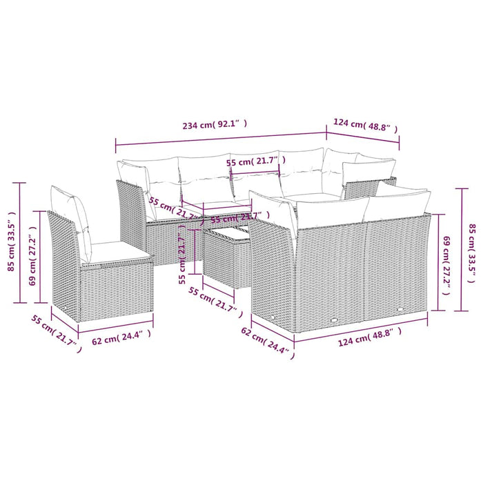 Set mobilier de grădină cu perne, 9 piese, negru, poliratan - WALTI WALTI
