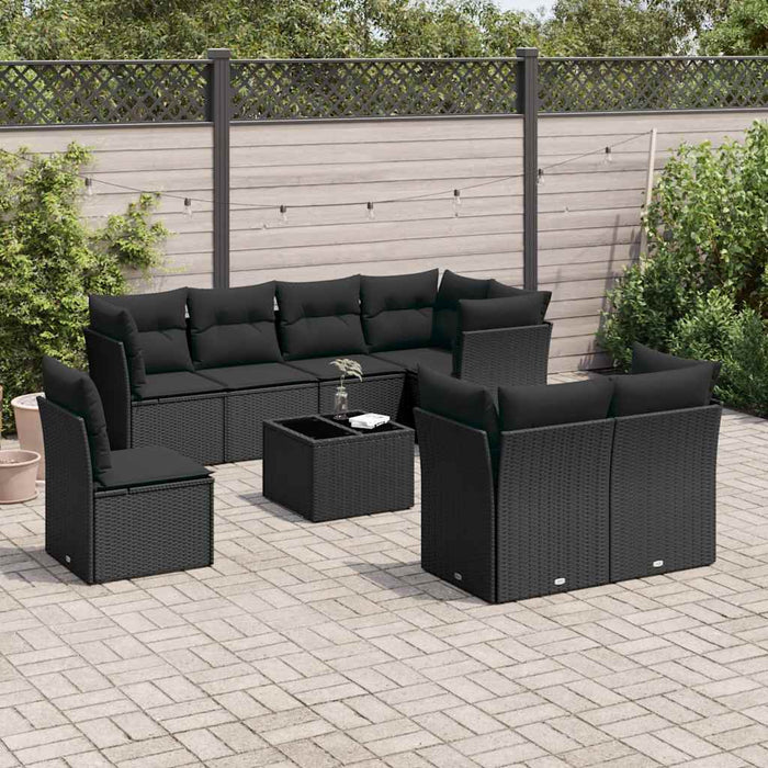 Set mobilier de grădină cu perne, 9 piese, negru, poliratan - WALTI WALTI