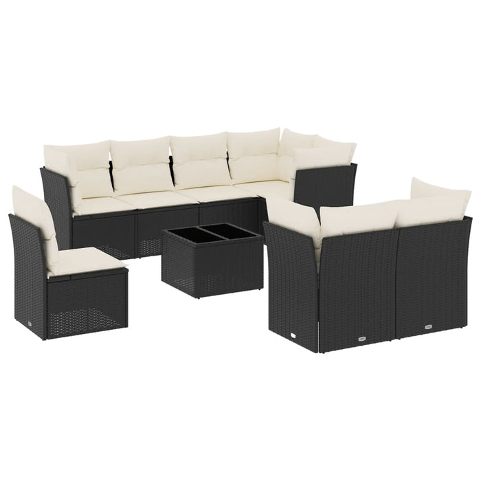 Set mobilier de grădină cu perne, 9 piese, negru, poliratan - WALTI WALTI