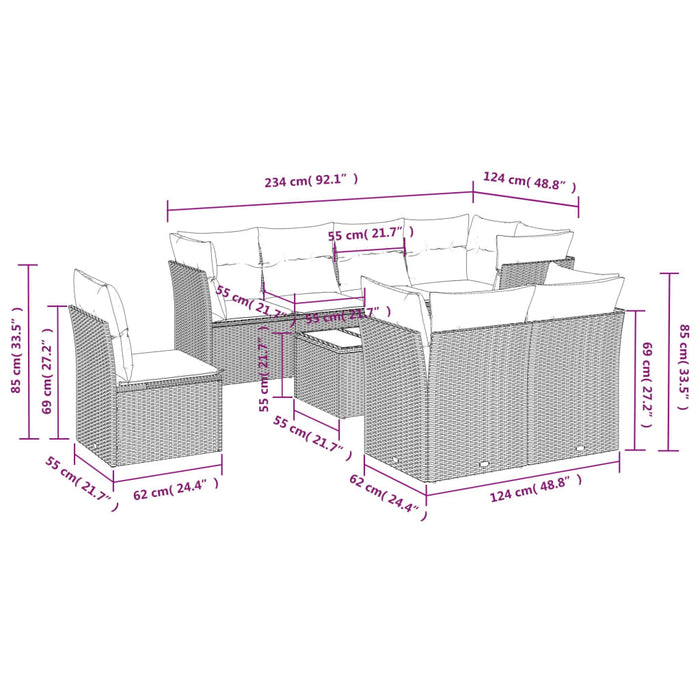 Set mobilier de grădină cu perne, 9 piese, negru, poliratan - WALTI WALTI