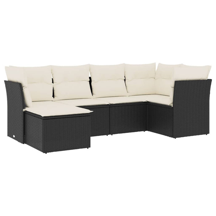 Set mobilier de grădină cu perne, 6 piese, negru, poliratan WALTI