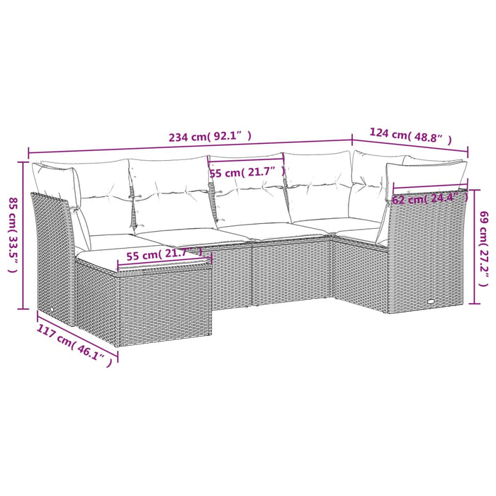 Set mobilier de grădină cu perne, 6 piese, negru, poliratan WALTI