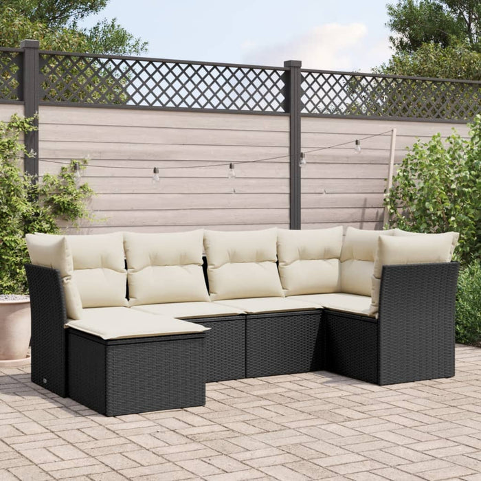 Set mobilier de grădină cu perne, 6 piese, negru, poliratan WALTI