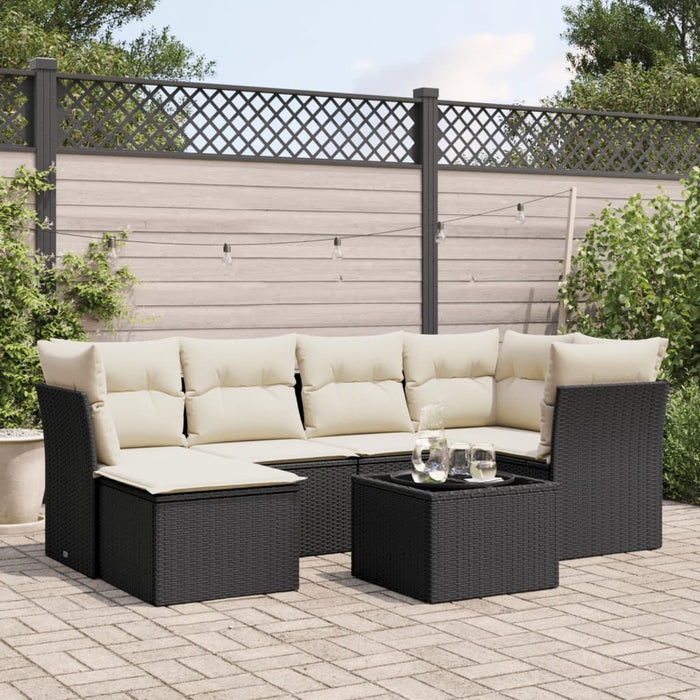 Set canapele de grădină cu perne, 7 piese, negru, poliratan WALTI
