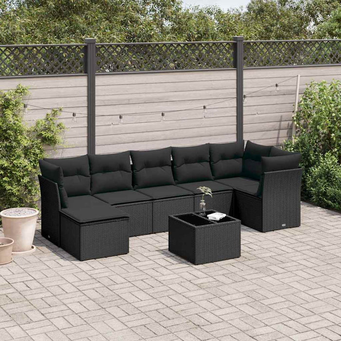 Set mobilier de grădină cu perne, 8 piese, negru, poliratan - WALTI WALTI