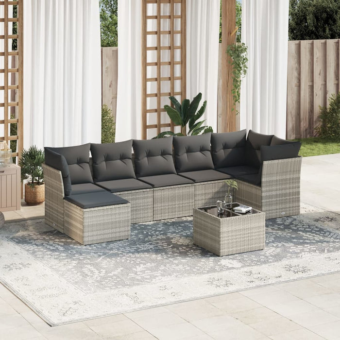 Set mobilier de grădină cu perne, 8 piese gri deschis poliratan - WALTI WALTI