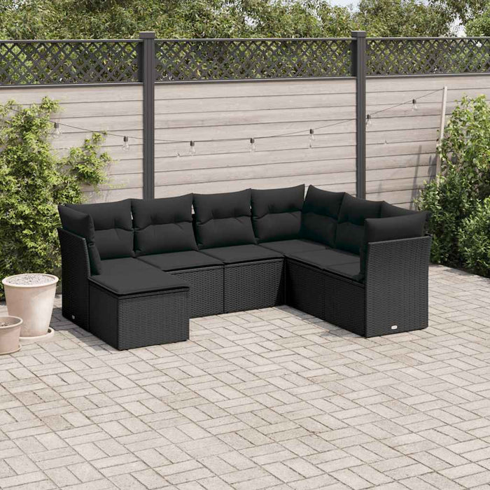 Set canapele de grădină cu perne, 7 piese, negru, poliratan - WALTI WALTI