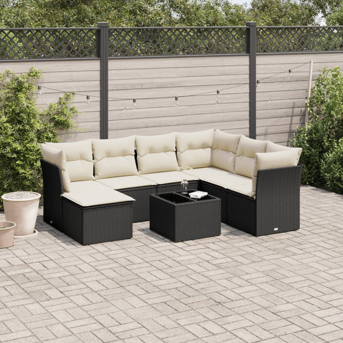 Set mobilier de grădină cu perne, 8 piese, negru, poliratan - WALTI WALTI