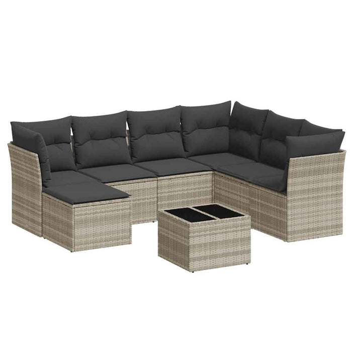 Set mobilier de grădină cu perne, 8 piese gri deschis poliratan - WALTI WALTI