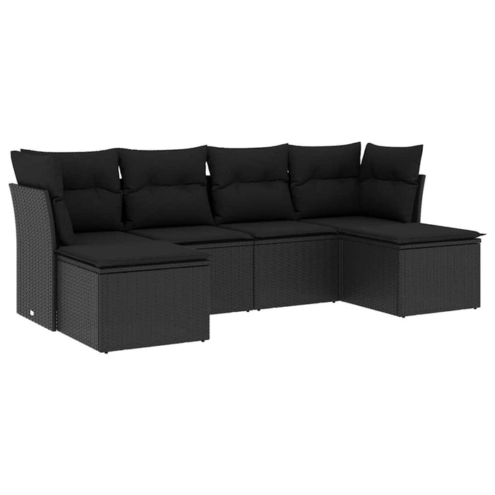 Set mobilier de grădină cu perne, 6 piese, negru, poliratan - WALTI WALTI