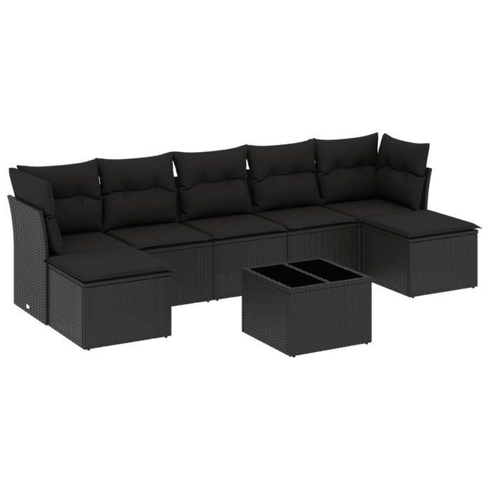 Set mobilier de grădină cu perne, 8 piese, negru, poliratan - WALTI WALTI