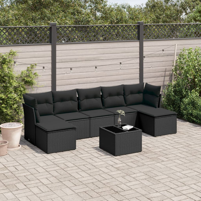 Set mobilier de grădină cu perne, 8 piese, negru, poliratan - WALTI WALTI