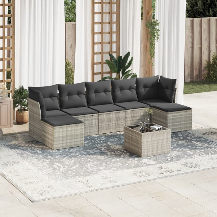 Set mobilier de grădină cu perne, 8 piese gri deschis poliratan - WALTI WALTI