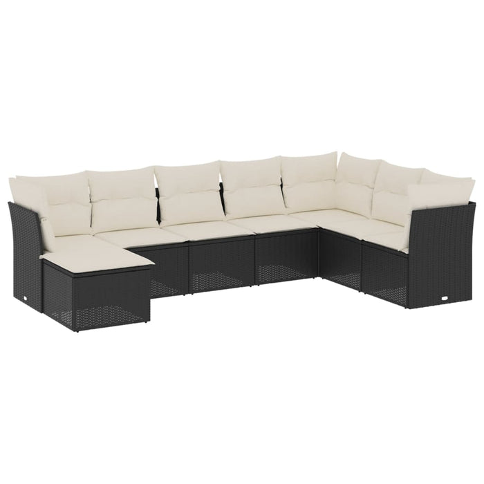 Set mobilier de grădină cu perne, 8 piese, negru, poliratan WALTI