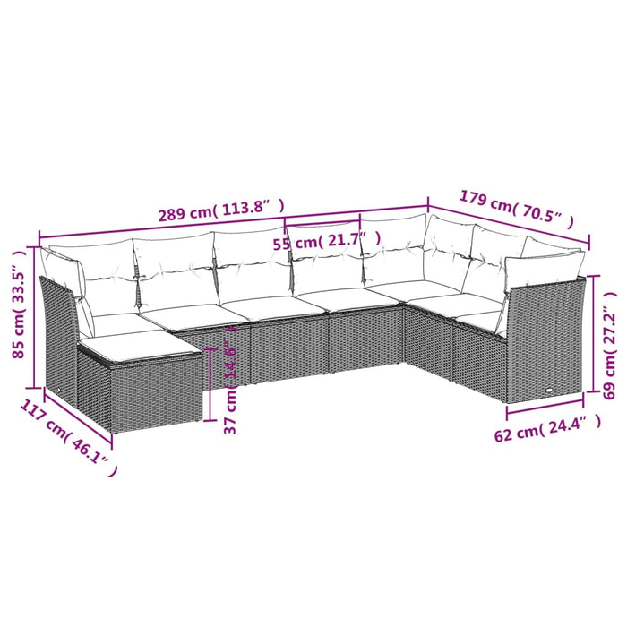 Set mobilier de grădină cu perne, 8 piese, negru, poliratan WALTI