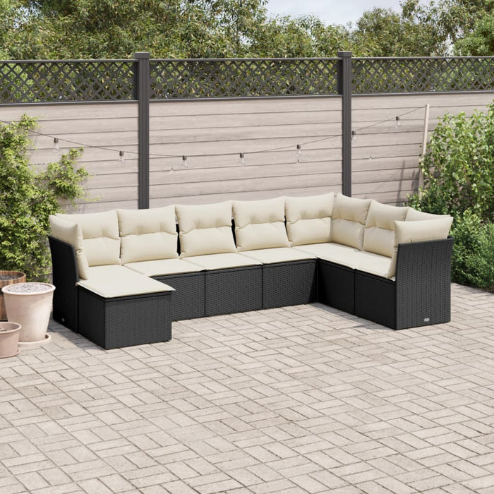 Set mobilier de grădină cu perne, 8 piese, negru, poliratan WALTI