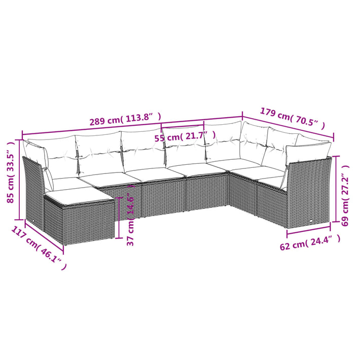 Set mobilier de grădină cu perne, 8 piese gri deschis poliratan - WALTI WALTI