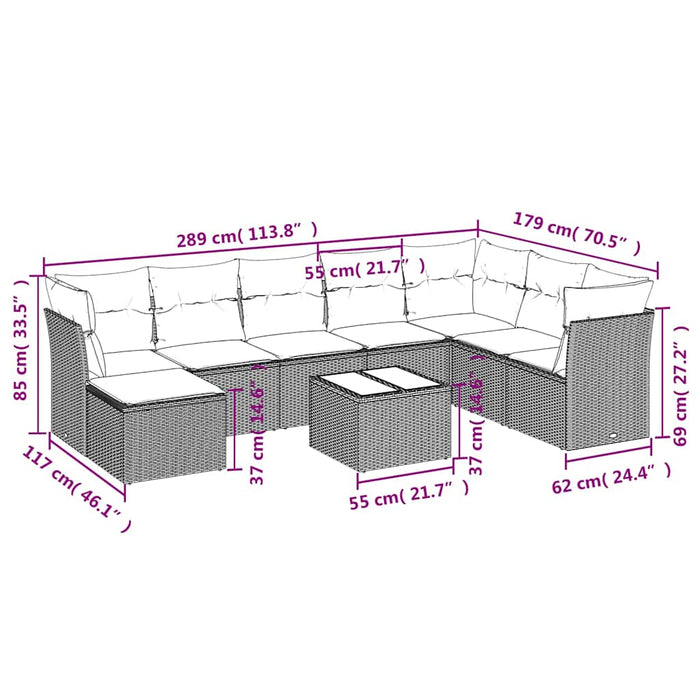 Set mobilier de grădină cu perne, 9 piese, negru, poliratan - WALTI WALTI