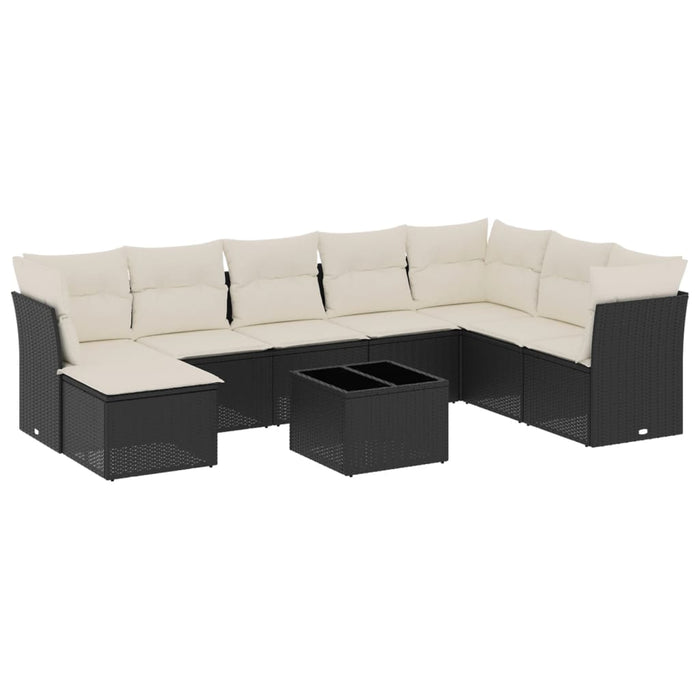 Set mobilier de grădină cu perne, 9 piese, negru, poliratan WALTI