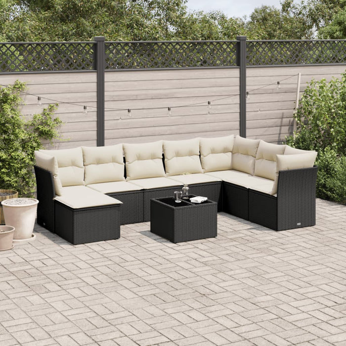 Set mobilier de grădină cu perne, 9 piese, negru, poliratan WALTI
