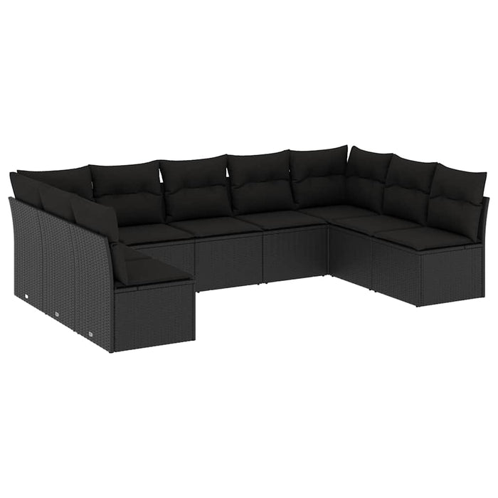 Set mobilier de grădină cu perne, 9 piese, negru, poliratan WALTI