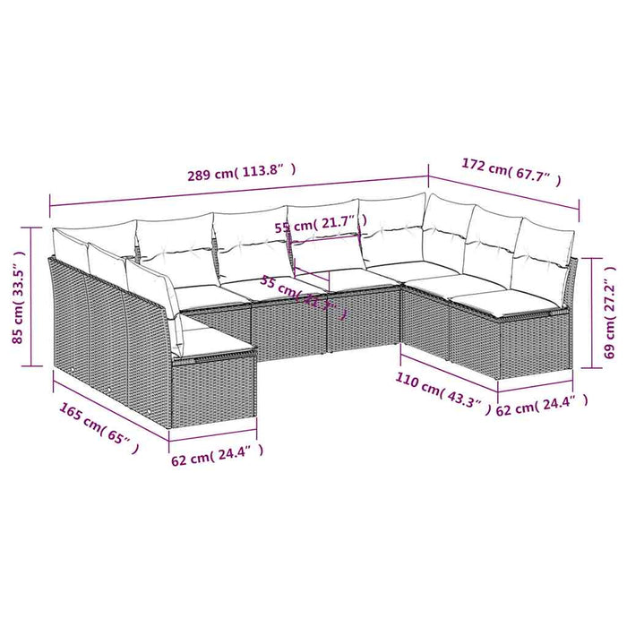 Set mobilier de grădină cu perne, 9 piese, negru, poliratan WALTI