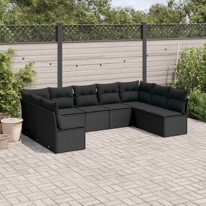 Set mobilier de grădină cu perne, 9 piese, negru, poliratan WALTI
