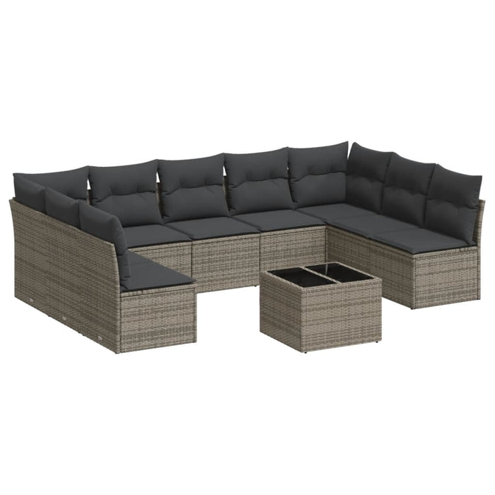 Set mobilier de grădină cu perne, 10 piese, gri, poliratan - WALTI WALTI