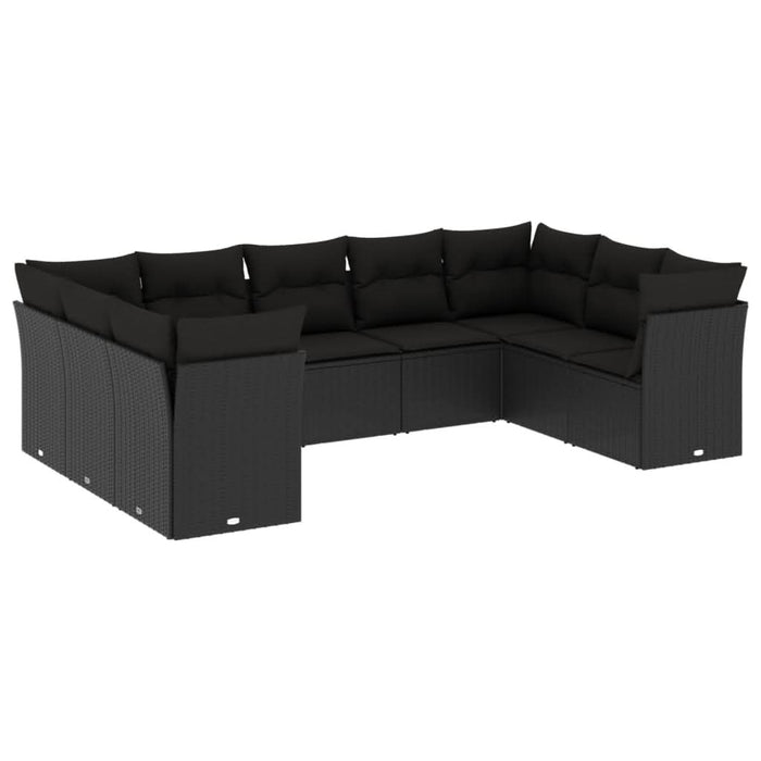 Set mobilier de grădină cu perne, 9 piese, negru, poliratan - WALTI WALTI